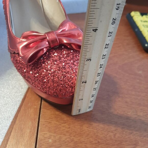 NEW! Mary Jane Round Toe Sequin Bowtie Platform Block Heel Red SzUS11-11.5/ EU42 - Picture 6 of 7